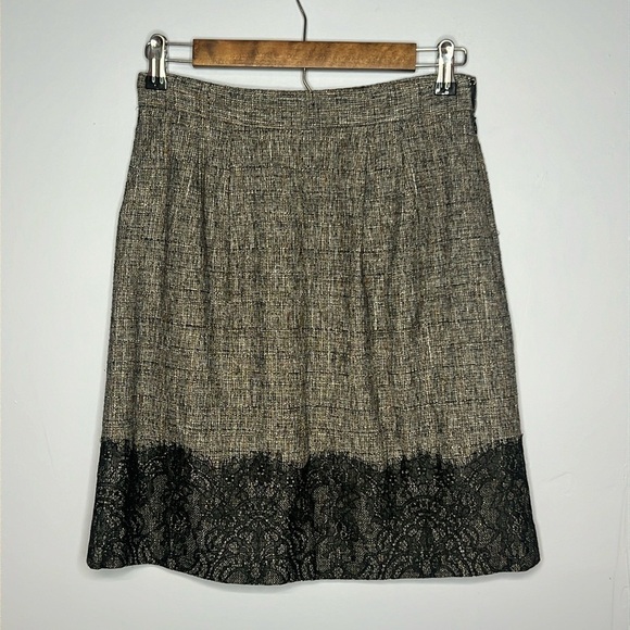 CLASSIQUES ENTIER SIZE 0 GRAY WOVEN SKIRT WITH BLACK LACE - Picture 1 of 11